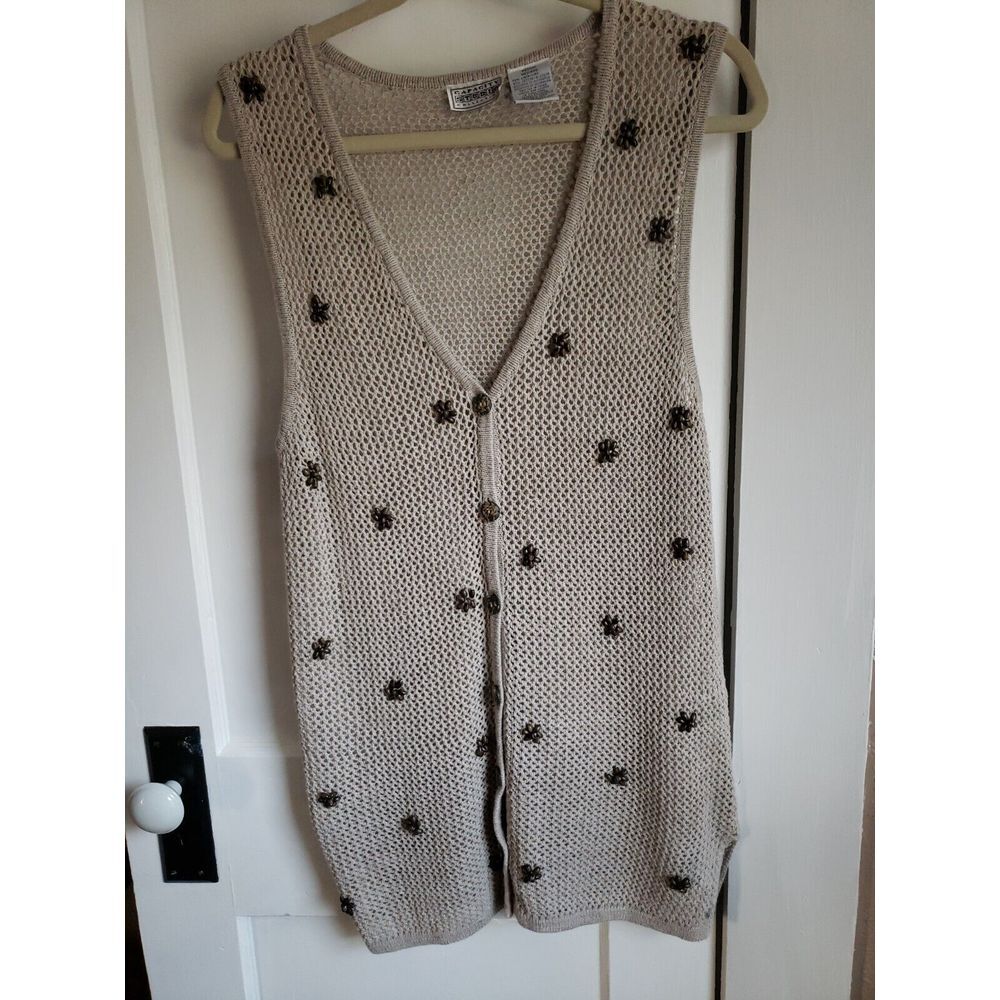 Capacity‎ Studio Collection Women's Knit Beaded long Vest Size Medium Brown